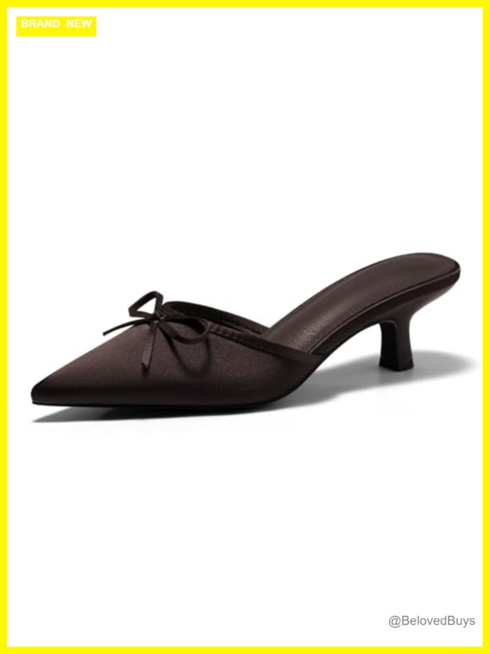 Satin Kitten Heel Mules with Bow Pointed Toe Slip On Dress Pumps